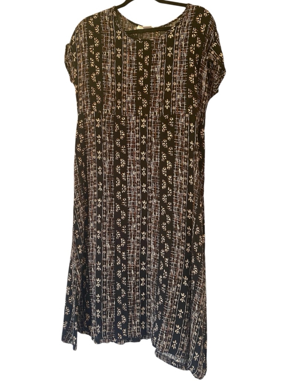 Donna Toran Vintage 90’s lightweight Black Floral Print Casual Shift MIDI Dress
